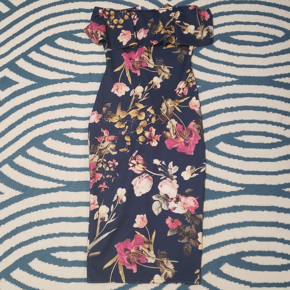 Floral Print BodyCon Ruffle Top Strapless Dress